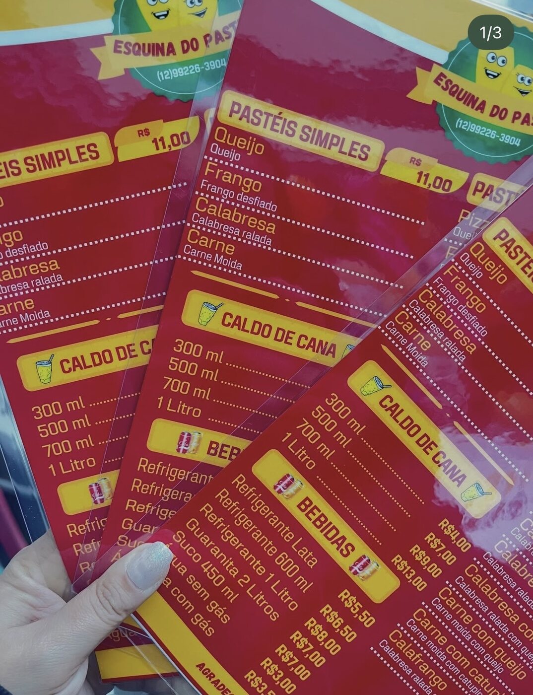 Cardápios laminados